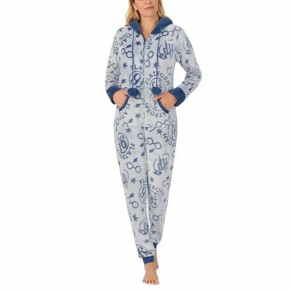 Harry Potter Character Ladies' One‎ Piece Pajamas Blue Medium New with Tags!